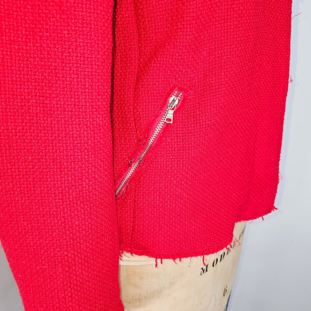 Gap Red Textured Moto Jacket Raw Edge Cropped Size 12 - Picture 8 of 13